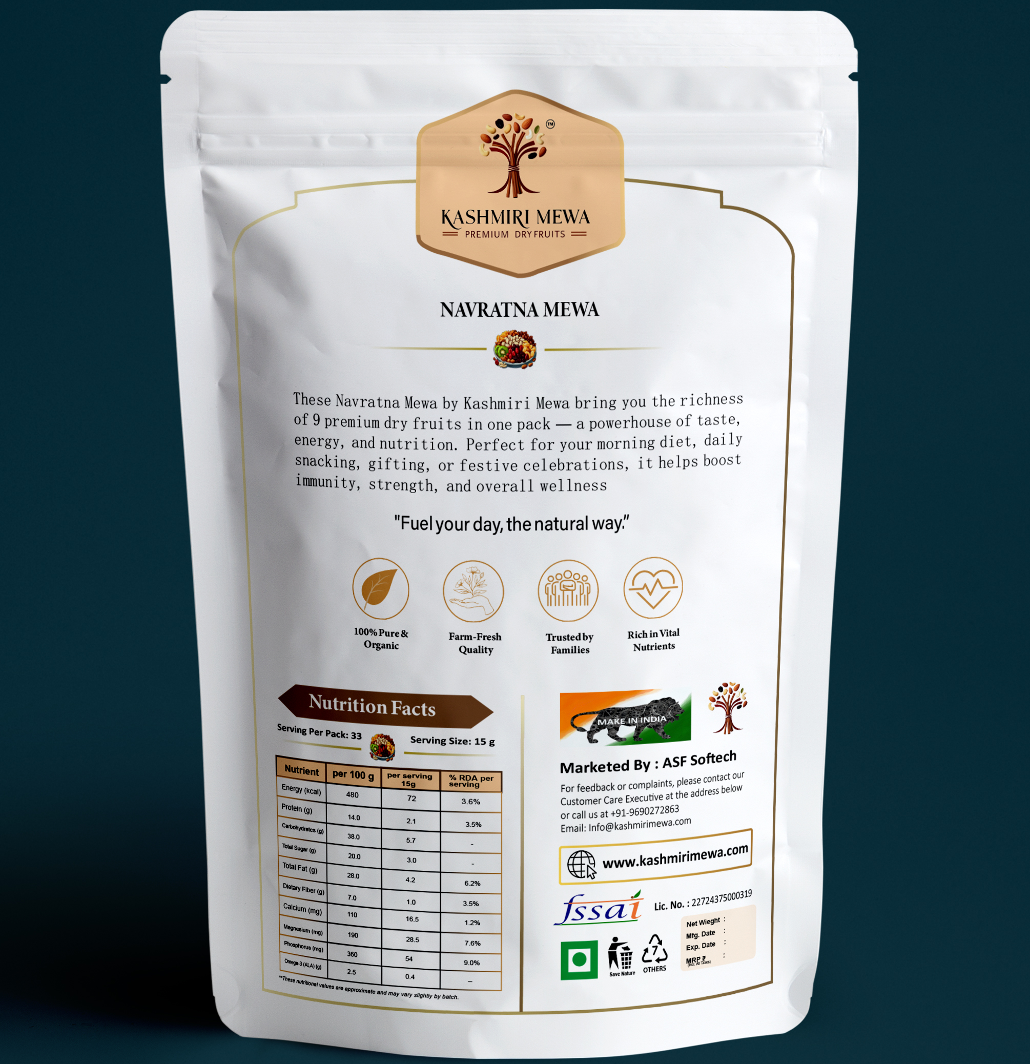 Navratana Mewa 9 in 1 Dry Fruits Mixed Gift Back side pouch W Navratana Mewa 9 in 1 Dry Fruits Mixed Gift Back side pouch